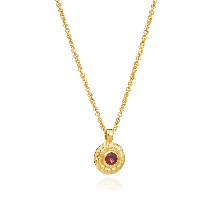 Luna Single Disc Pendant Necklace Garnet for wholesale by AZUNI London
