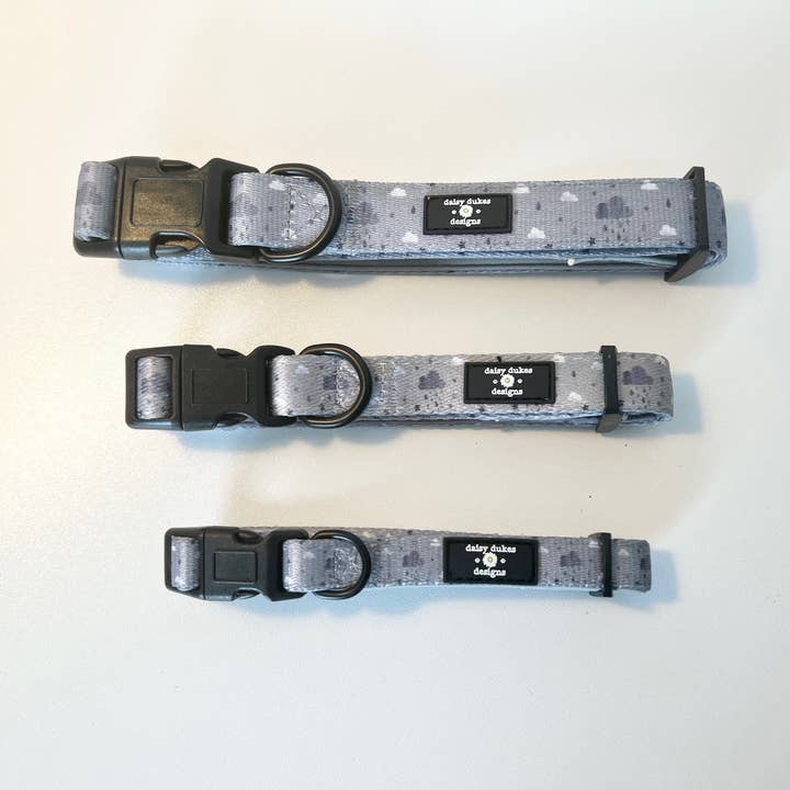 Silver Linings Adjustable Fabric Dog Collar for wholesale by Daisy Dukes Designs