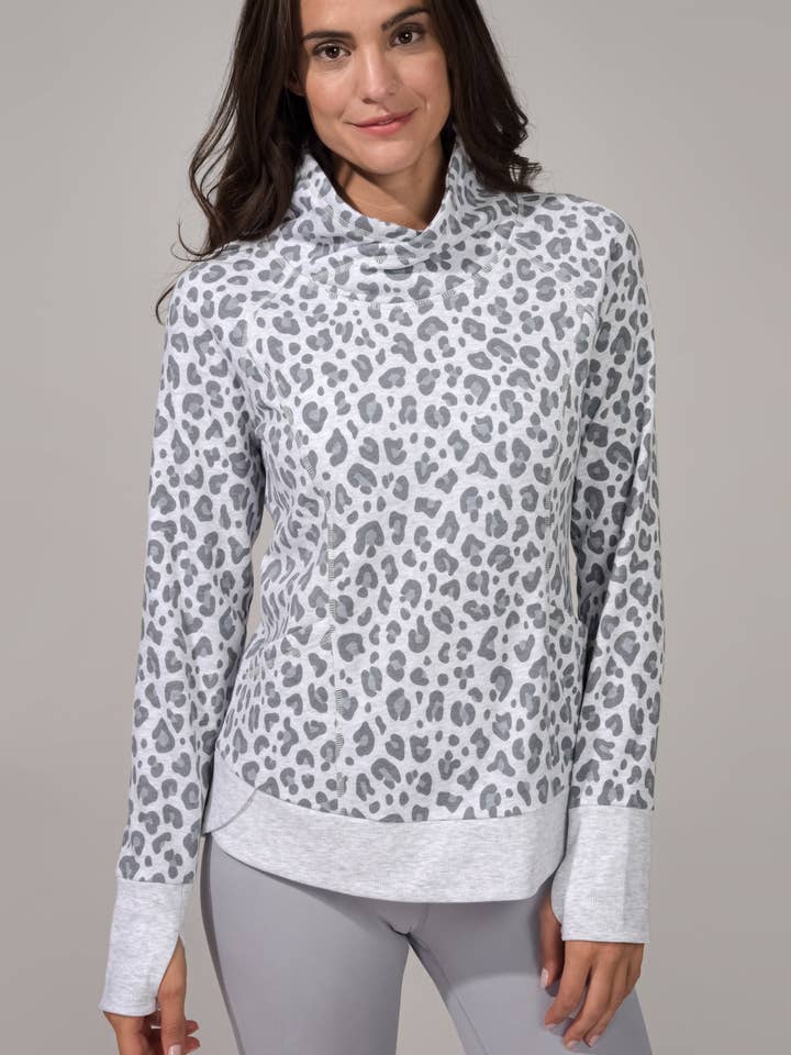 Criss Cross Leopard Cowlneck Top for wholesale by 90 Degree by Reflex & Yogalicious