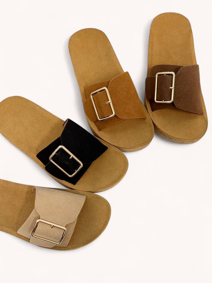 CCOCCI - Wholesale Sandals - Women's - AGAIN-04 BOLD BUCKLE STRAP CORK FOAM SOLE SANDAL