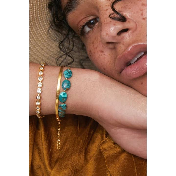 Gold fyb Lucia Turquoise Pull Tie Bracelet for wholesale on Faire1