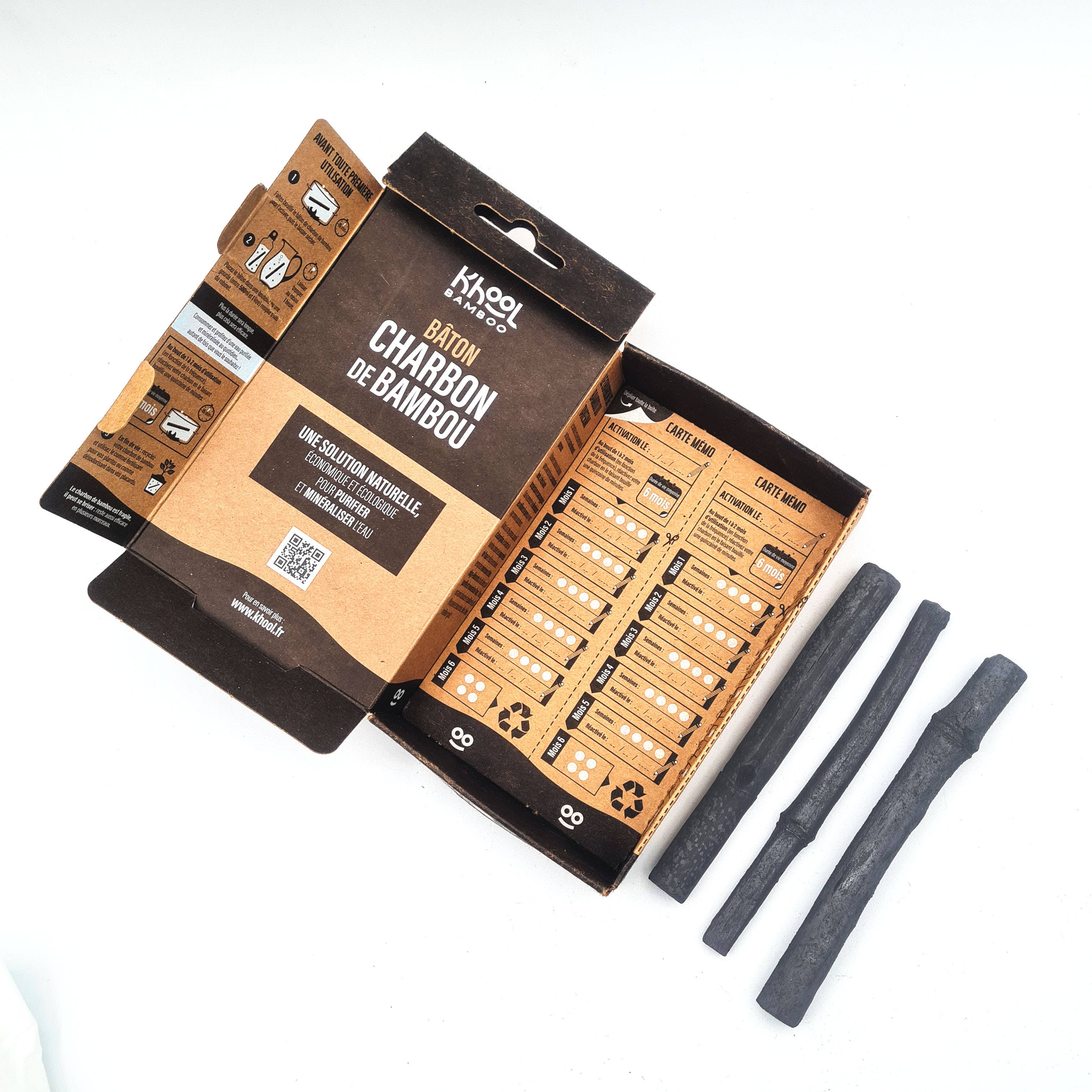 KHOOL BAMBOO - Wholesale Water Filter - KHOOL BAMBOO - Made in FRANCE - 3 bamboo charcoal sticks1