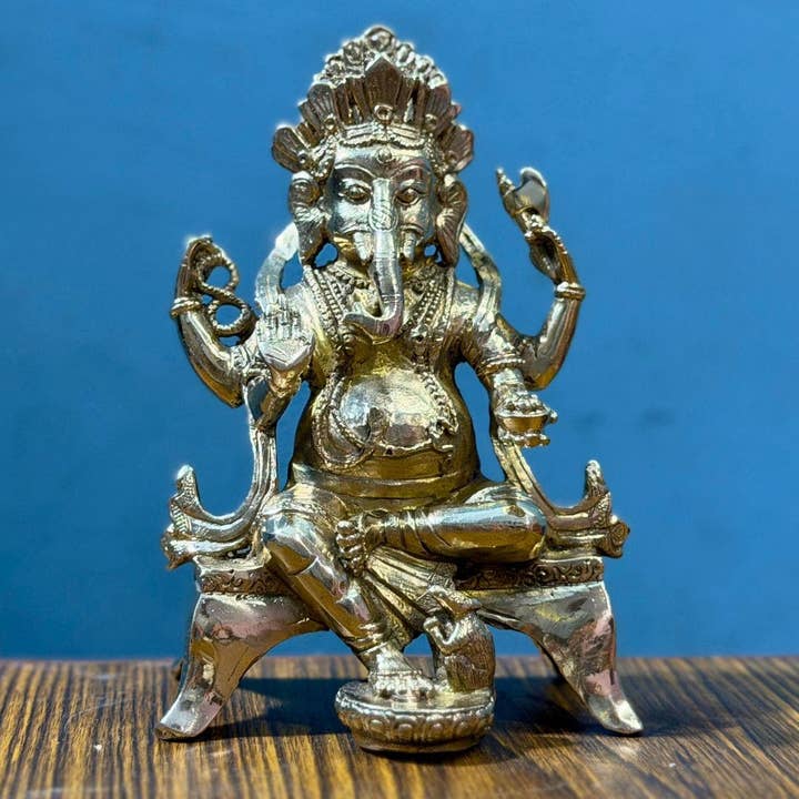Estatua de Latón de Ganesh Hecha a Mano – Dios Hindú Sentado de 6 Pulgadas para venta al por mayor de NadaYoga