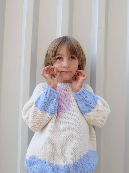 Oversized Child's Sweater Round Neck Acrylic Merino - Ocean Moon for wholesale by Ayuna