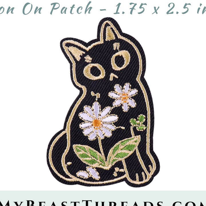 Daisy Kitty Embroidered Patch- RTS for wholesale by Beast Threads LLC
