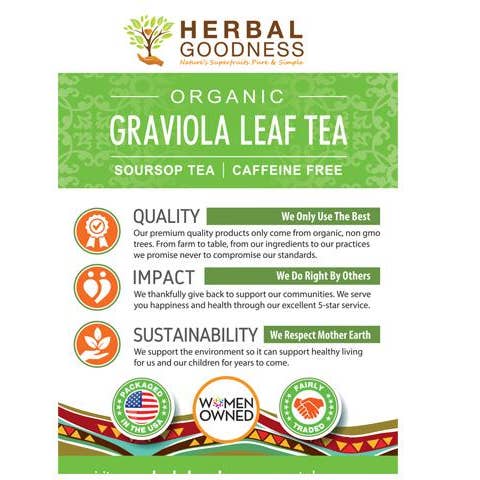 Herbal Goodness - Wholesale Tea Bags - Soursop Leaf Tea - Graviola Extract - Organic Teabags 24/1g - Cell Immunity & Relaxation - Herbal Goodness
