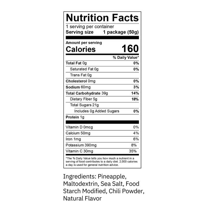 Crispy Green - Wholesale Dried/Dehydrated Fruit - Spicy Air Dried Pineapple Coco Tamarind 50g, Piña Picante2