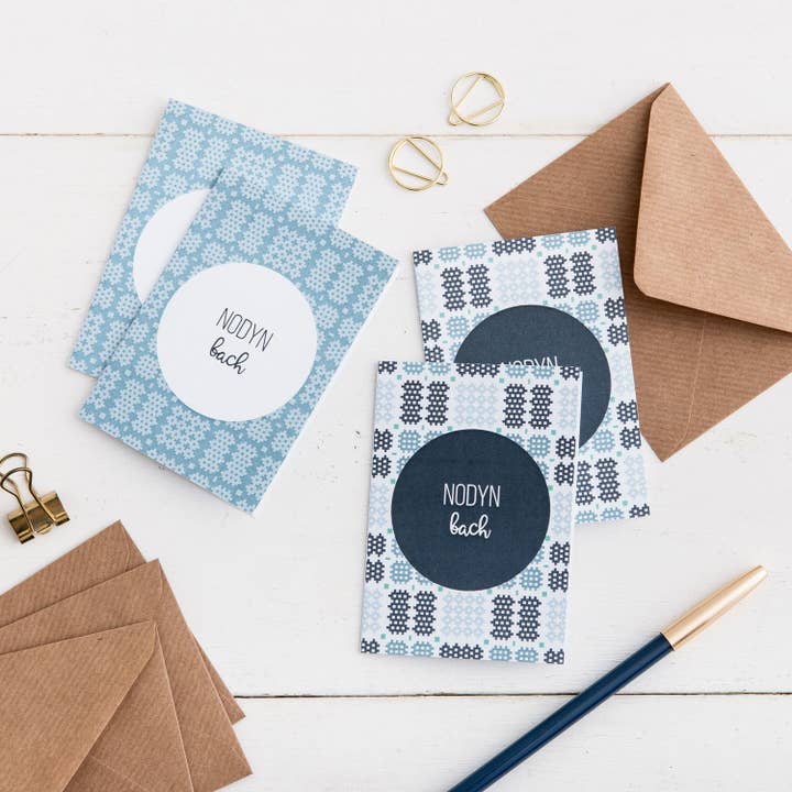 Lot de 4 mini cartes Nodyn Bach - Tapisserie galloise pour la vente par Draenog