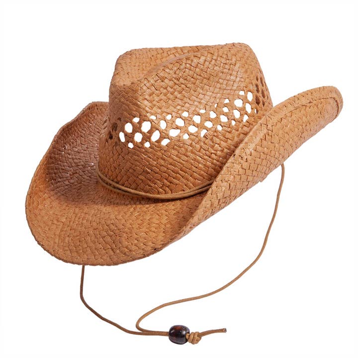 Tan Western Straw Cowboy Hat - Style Carly for wholesale on Faire
