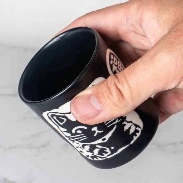 Urban Tokyo - Wholesale Coffee Mug - Maneki Neko Lucky Cat Yunomi Style Tea Cup Black Matte Glaze4