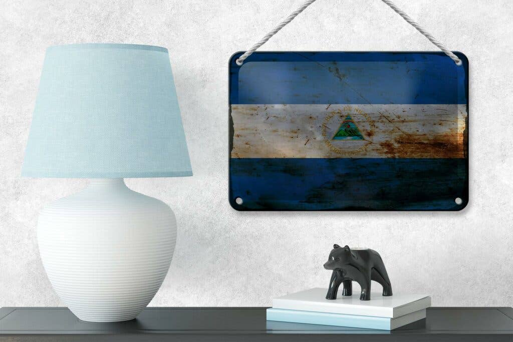 Femer - Vente Pancarte - Panneau décoratif drapeau du Nicaragua 18x12 cm, rouille du Nicaragua3