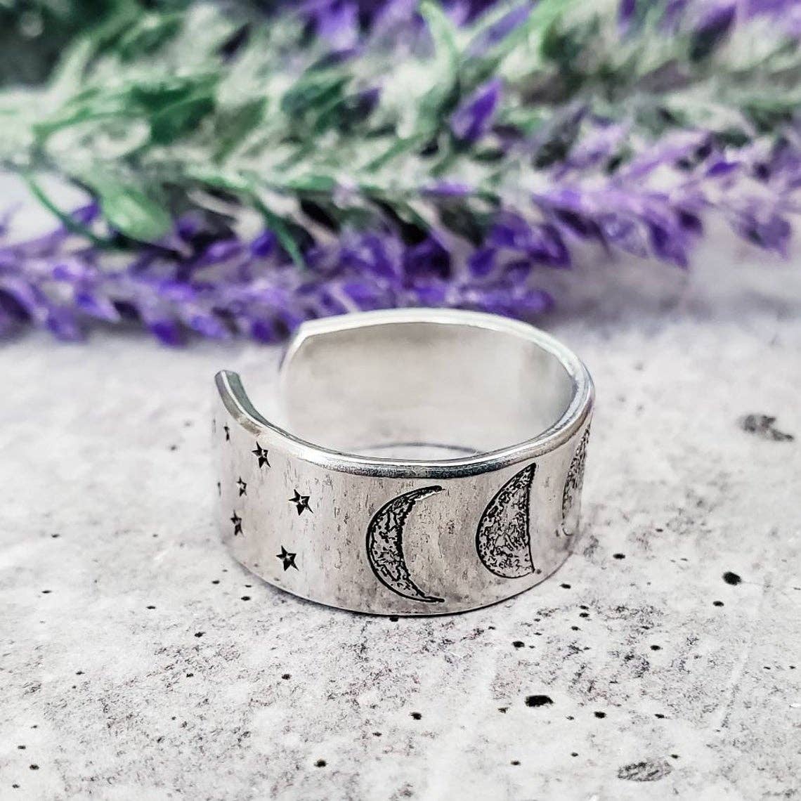 Salt and Sparkle - Wholesale Band/Stacked Ring - Moon Phases Celestial Silver Ring2