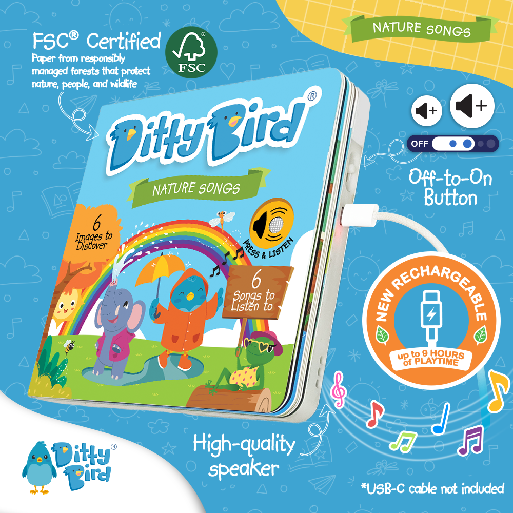 Ditty Bird - Vente Livre pour enfants de maternelle (de 3 à 5 ans) - Livre sonore Ditty Bird pour enfants : Chansons de la nature USB-C3