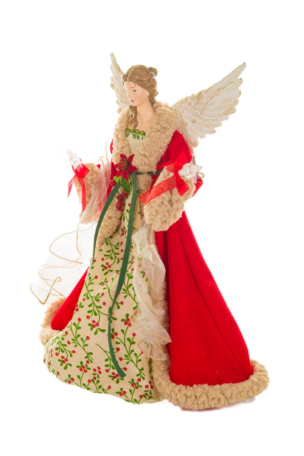 Starlight Collection - Wholesale Tree Topper - Large Red/Beige LED Chic Angel Tree Topper w/ glowing stars1