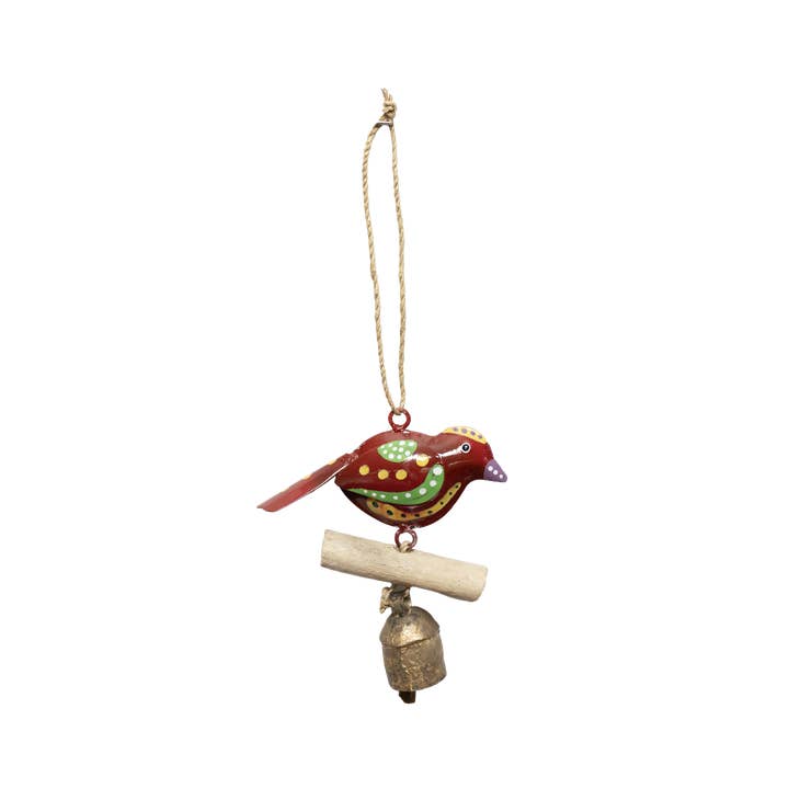MOR-195 - The Red Bird/Hand Painted 3-D iron/bell/min.2 for wholesale by Moksha Imports
