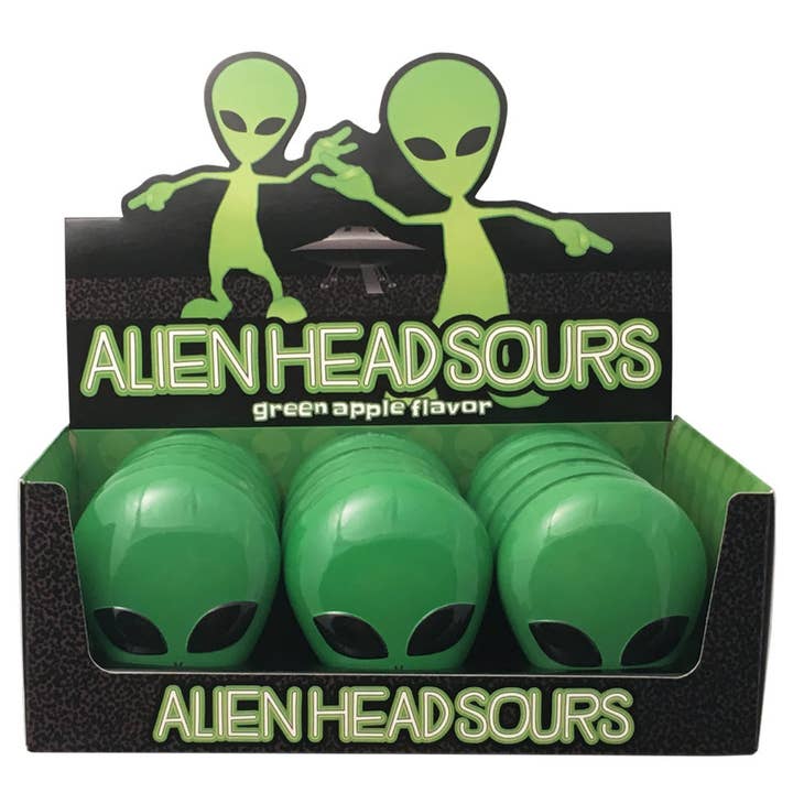 Grandpa Joe's Candy Shop - Wholesale Hard Candy - Alien Head Sours, Green Apple Candy Collectible Tin, 12ct