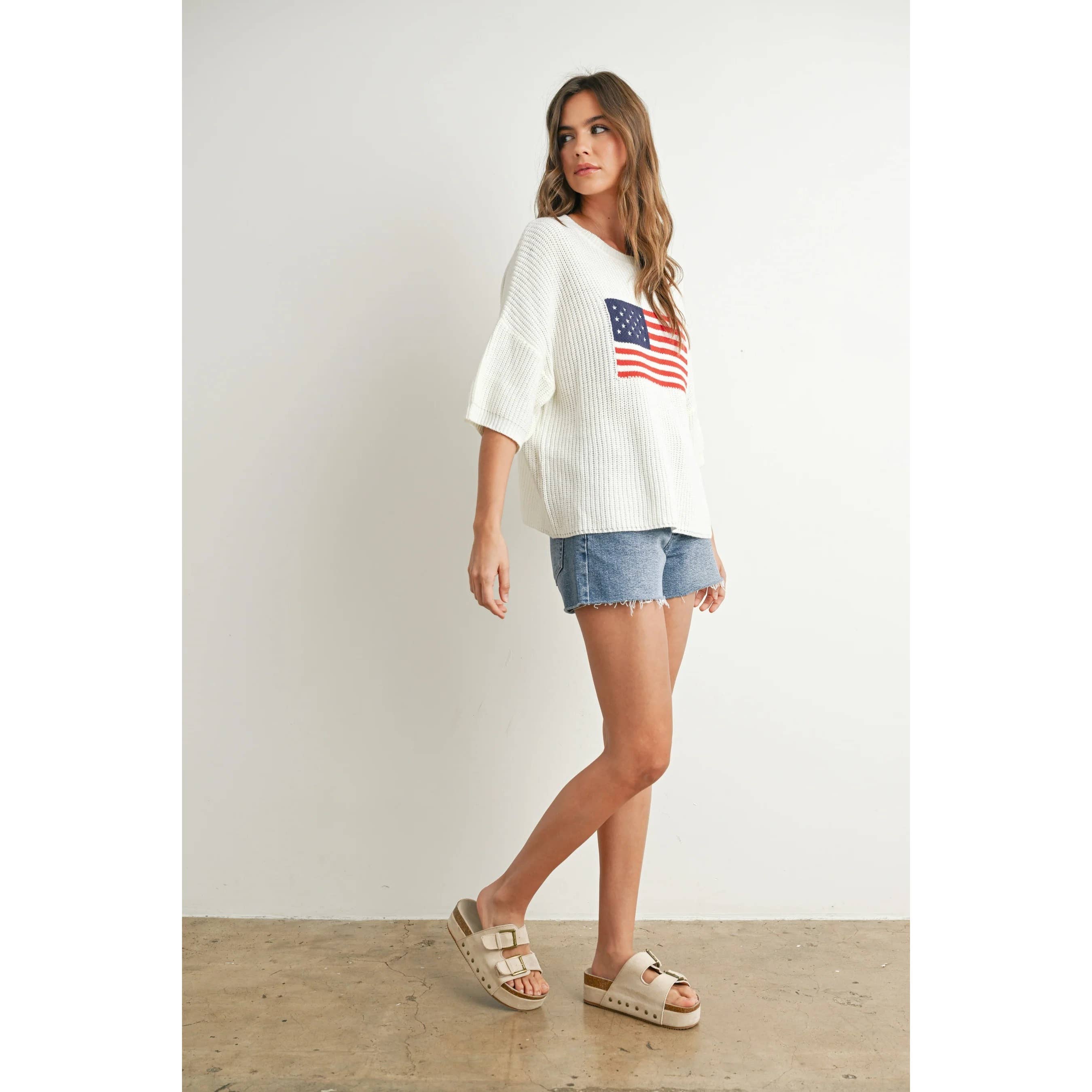 Apolline - Wholesale Knit Sweater - Women's - Patriotic Flag Print Knit Sweater for Bold Style and Comfort6