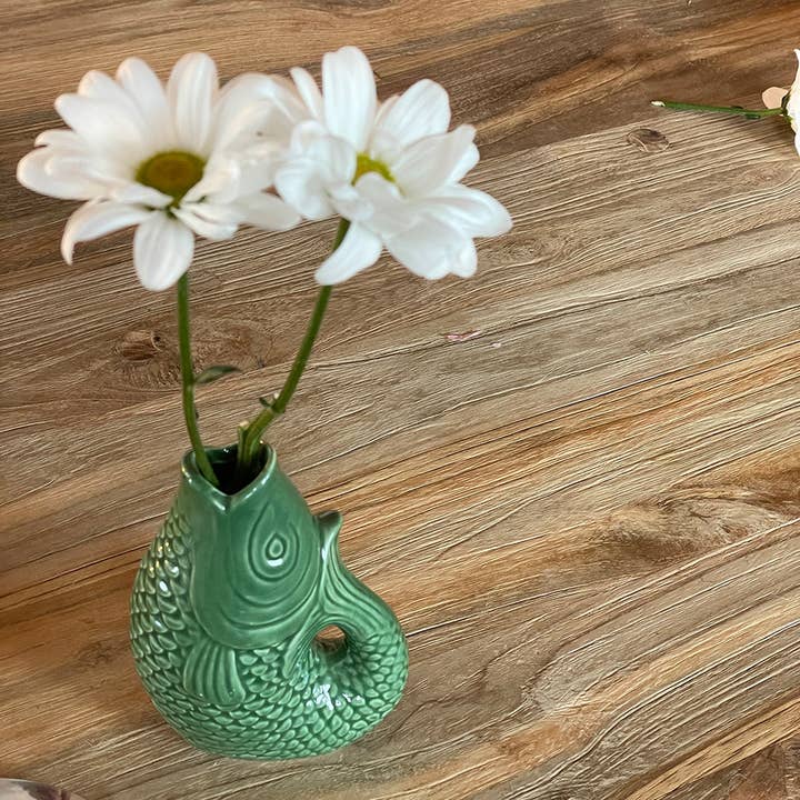 Ceramic vase Fish PM green L8.2 D5 H12cm for wholesale on Faire