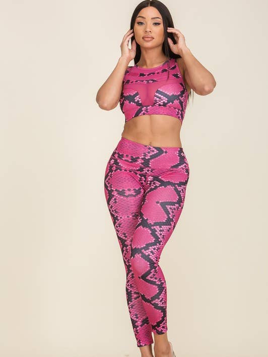 SHPS009-Snake Print Mesh Sports Bra & Leggings Set for wholesale by Vibrato Clothing