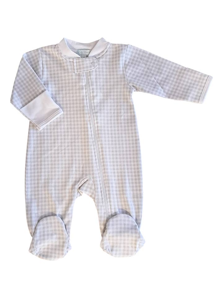 Baby "Grey Checks" Unisex Zipper Pima Cotton Footie for wholesale by Baby Threads