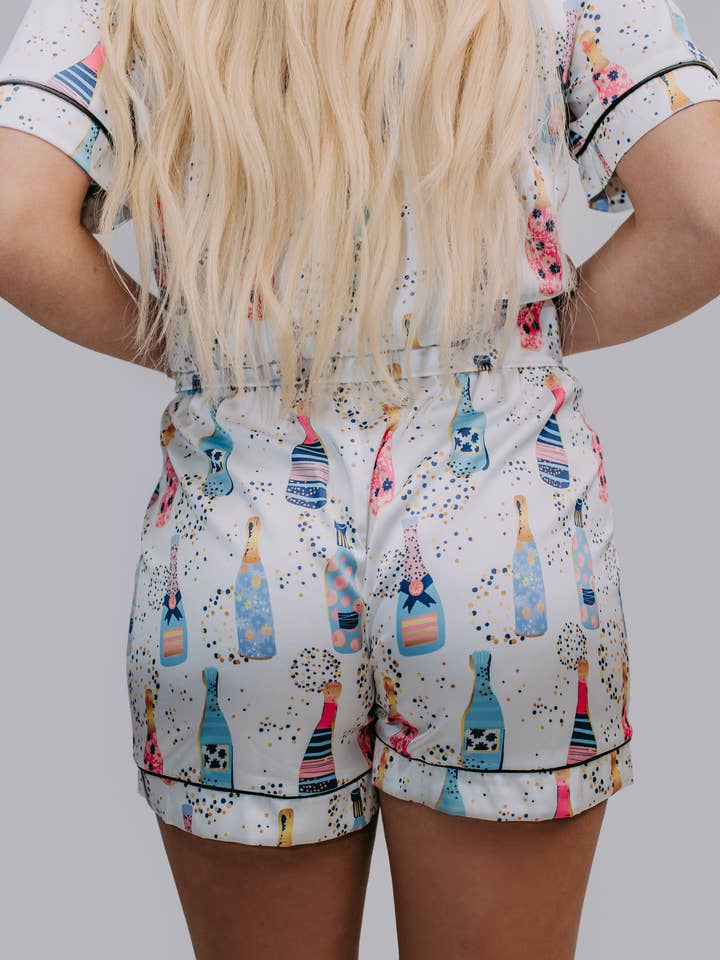 White TZ36 Champagne Night Satin Pajamas Shorts Set for wholesale on Faire