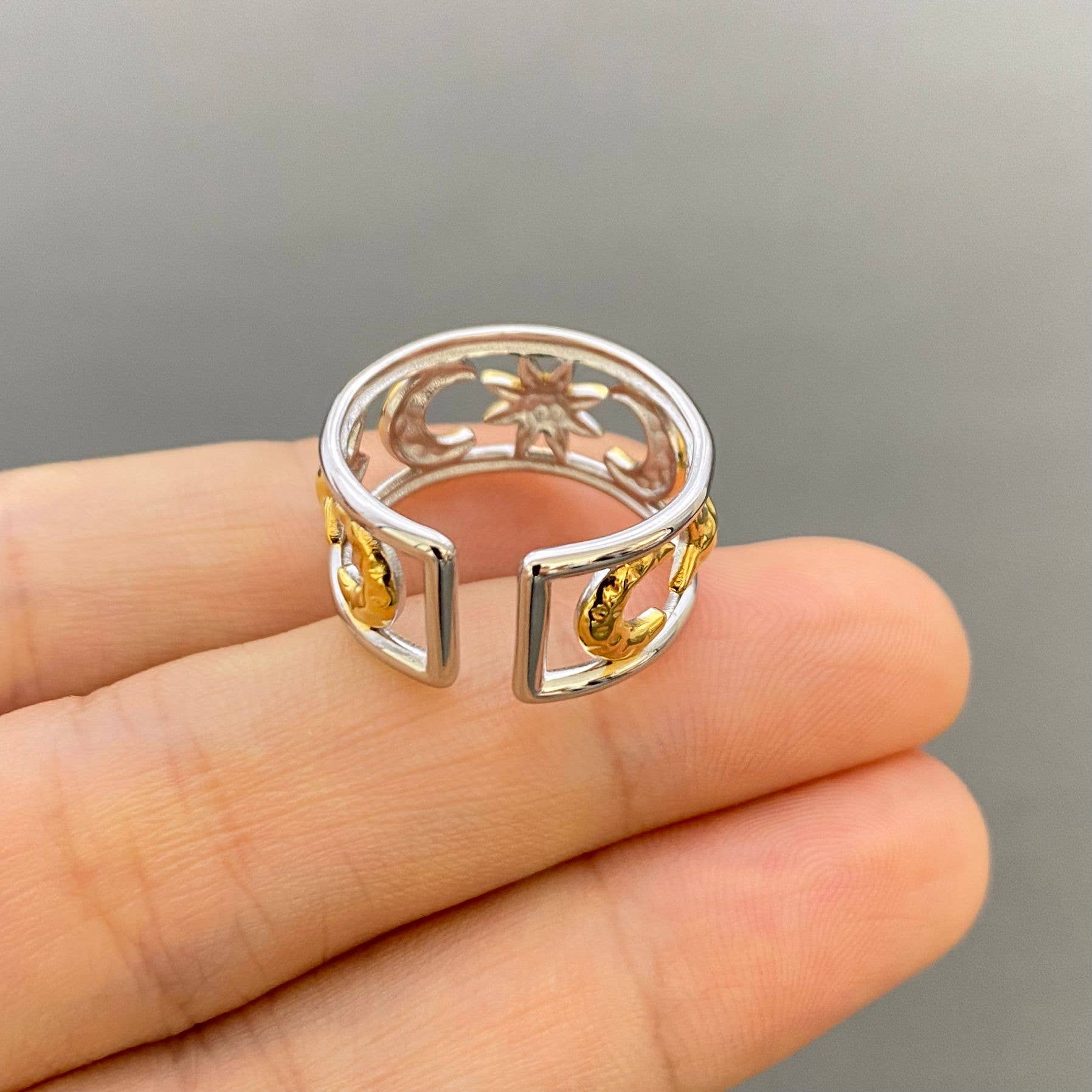 Mio Queena - Vendita all'ingrosso Anelli cocktail/statement - Anello Sole Luna Stella Bicolore 18K Oro SS - FGS/MS4