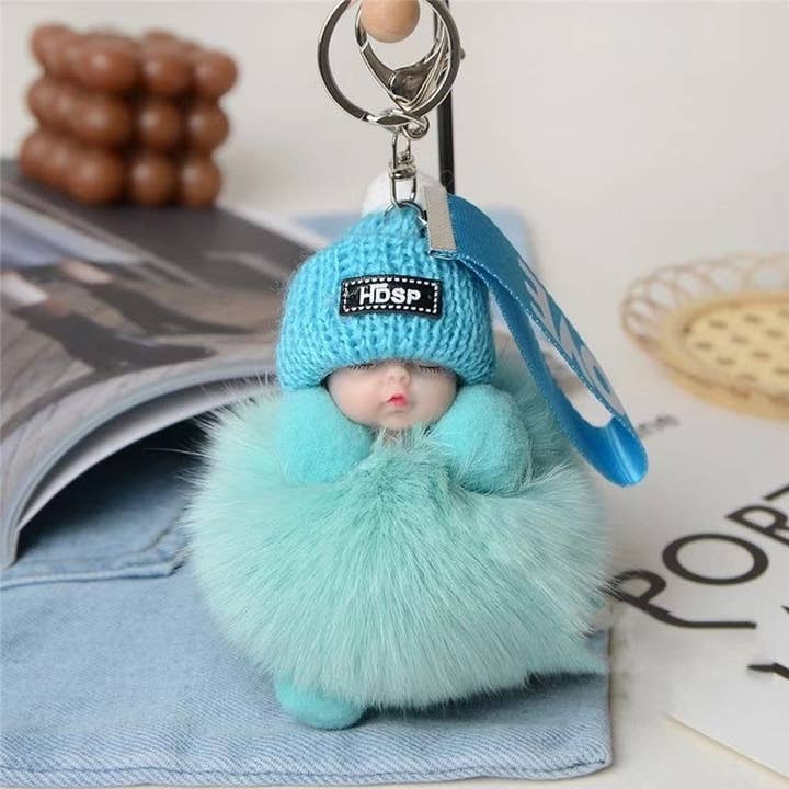 Plush Looks – wholesale Keychain – Women's – Fox Fur Cute Sleeping Baby Doll Car Key Bag Pendant Keychain8