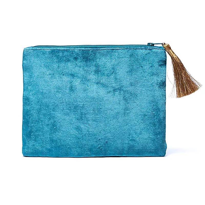 Temple of Treasure - Vendita all'ingrosso Borsa per trucchi/cosmetici - Astuccio per Trucco Ricamato in Velluto con Perline Fiori Blu1