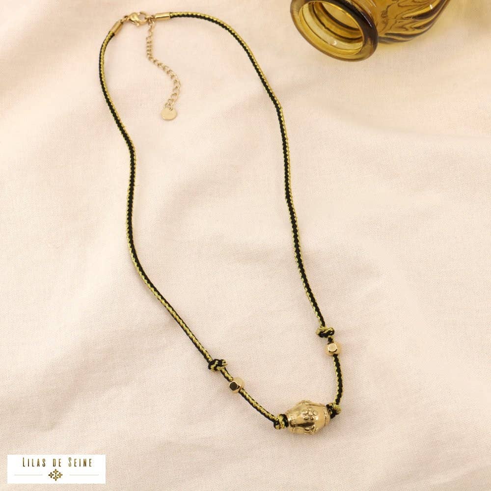 Lilas de Seine - Wholesale Pendant/Charm Necklace - Talisman metallic two-tone cord necklace in steel 01240560