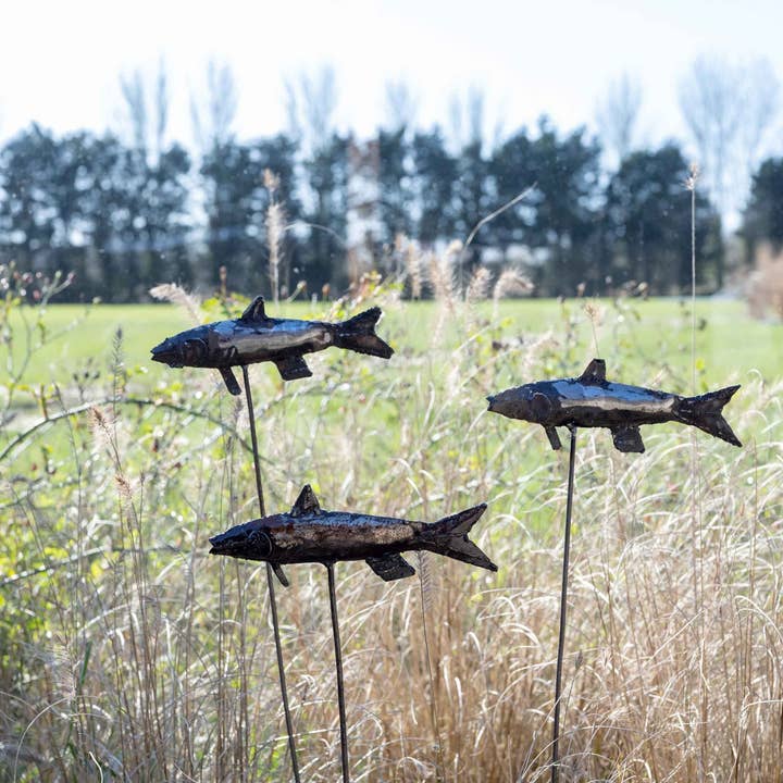 Recycled Metal Garden Artwork - Fish On Rod for wholesale by chi-africa