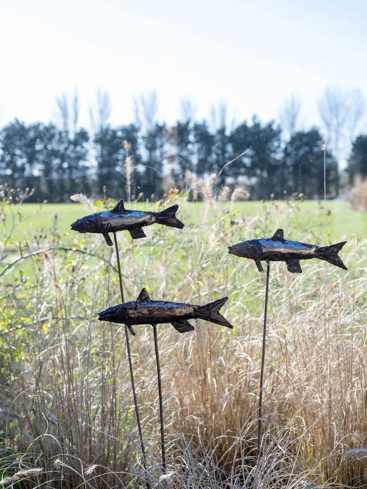 Recycled Metal Garden Artwork - Fish On Rod for wholesale by chi-africa