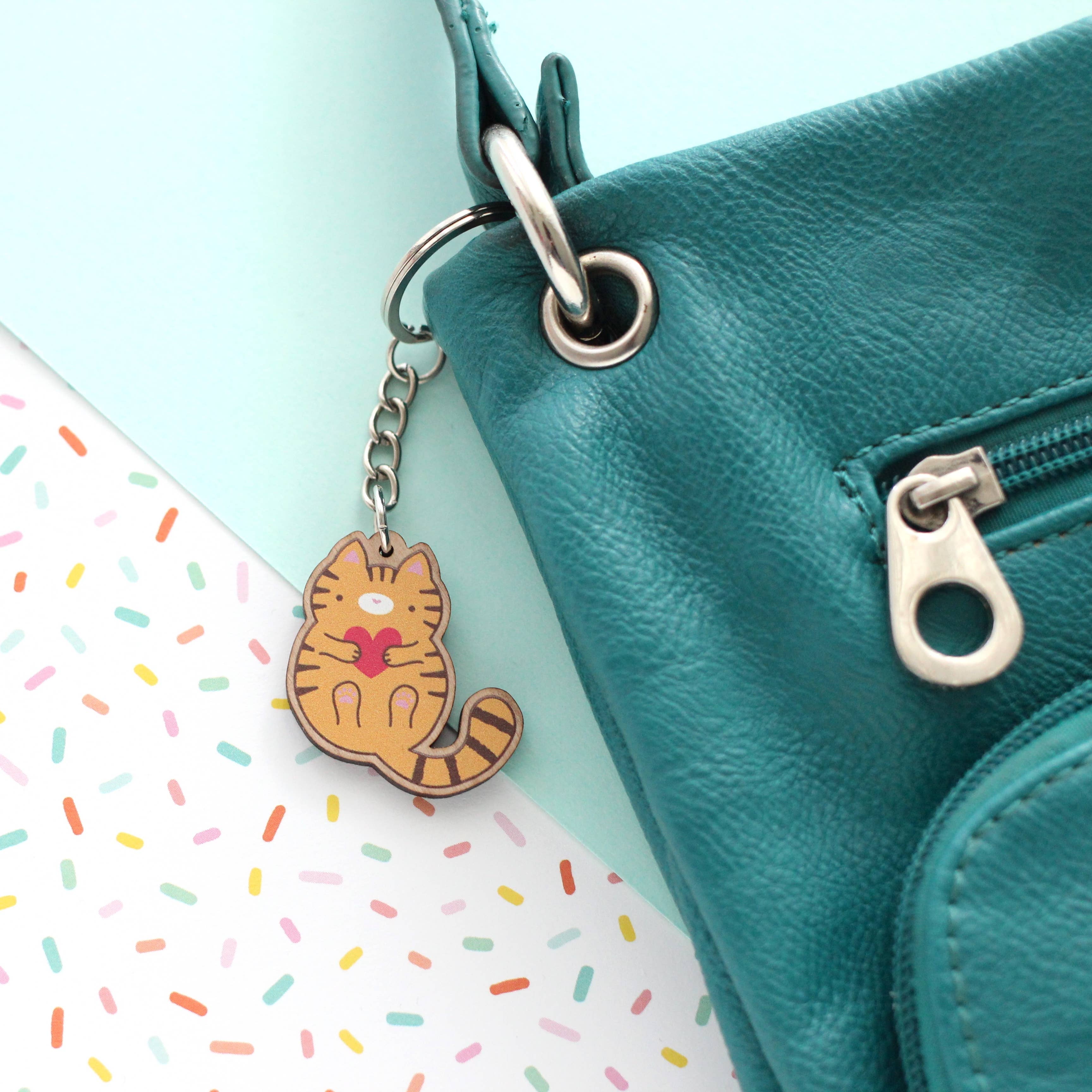 Wild Whimsy Woolies - Wholesale Keychain - Unisex - Orange Tabby Cat Wooden Keychain. Ginger Cat Wood Charm4