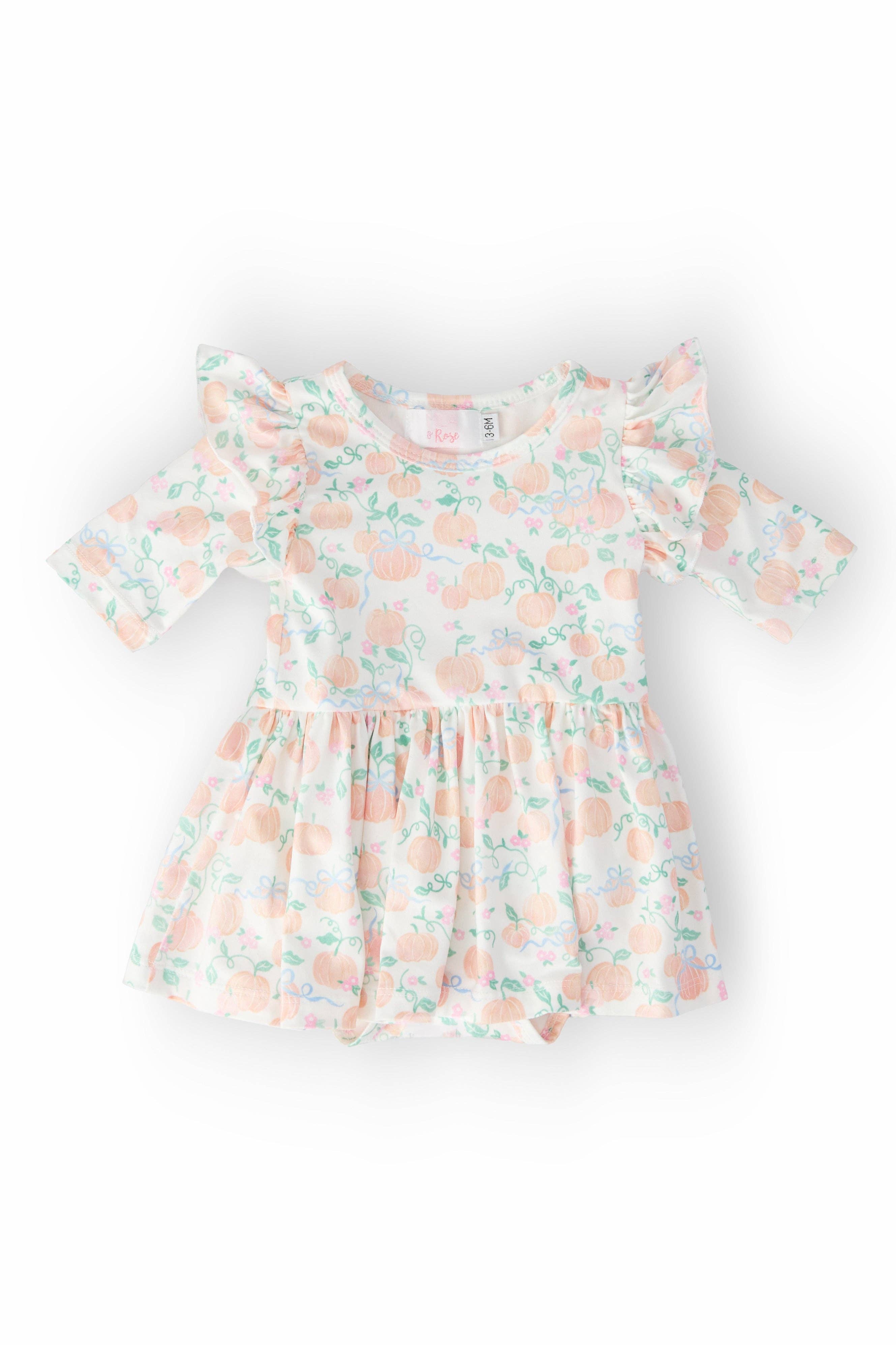 Mila & Rose - Wholesale Bodysuit (Non-Footed) - Baby - Pretty Pumpkins Twirl Flutter Bodysuit