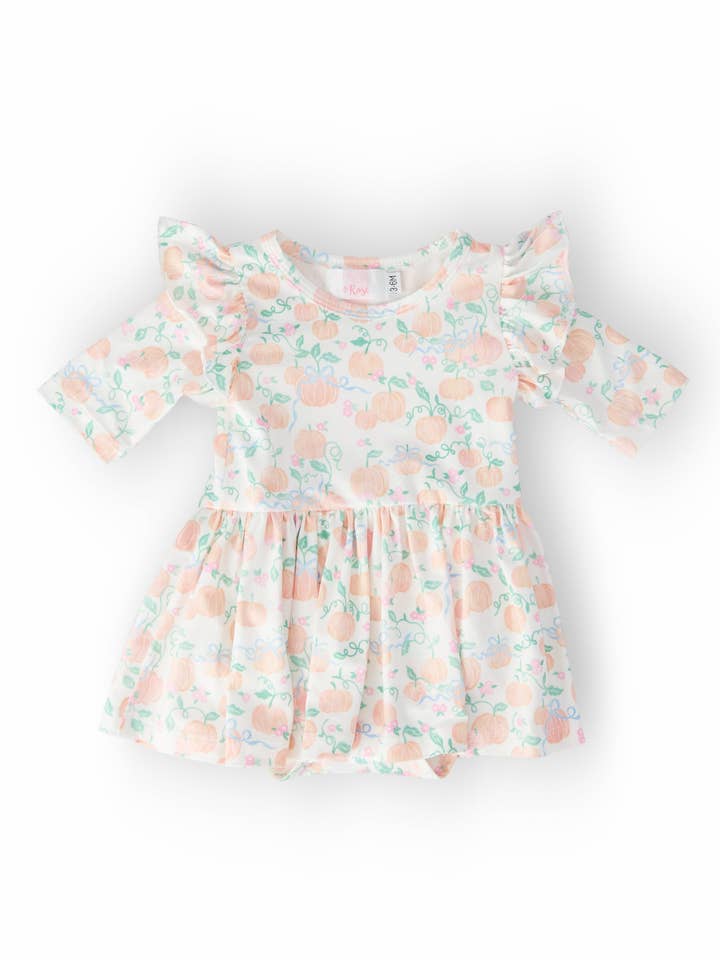 Mila & Rose - Wholesale Bodysuit (Non-Footed) - Baby - Pretty Pumpkins Twirl Flutter Bodysuit0