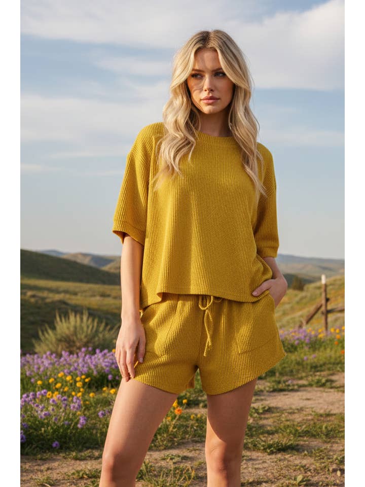 Sewn and Seen - Wholesale Lounge Set - Women's - RIBBED ROUND NECK TOP AND SHORTS SET60