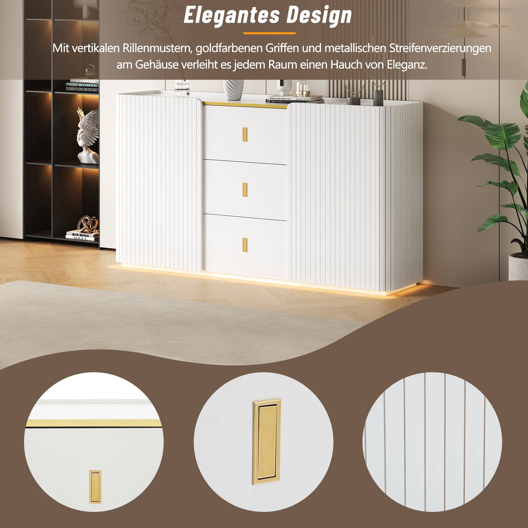 Urban Meuble – Aparador por atacado – Buffet branco elegante 2 portas, 2 gavetas com iluminação LED 150*35*80cm KRAUDREL38