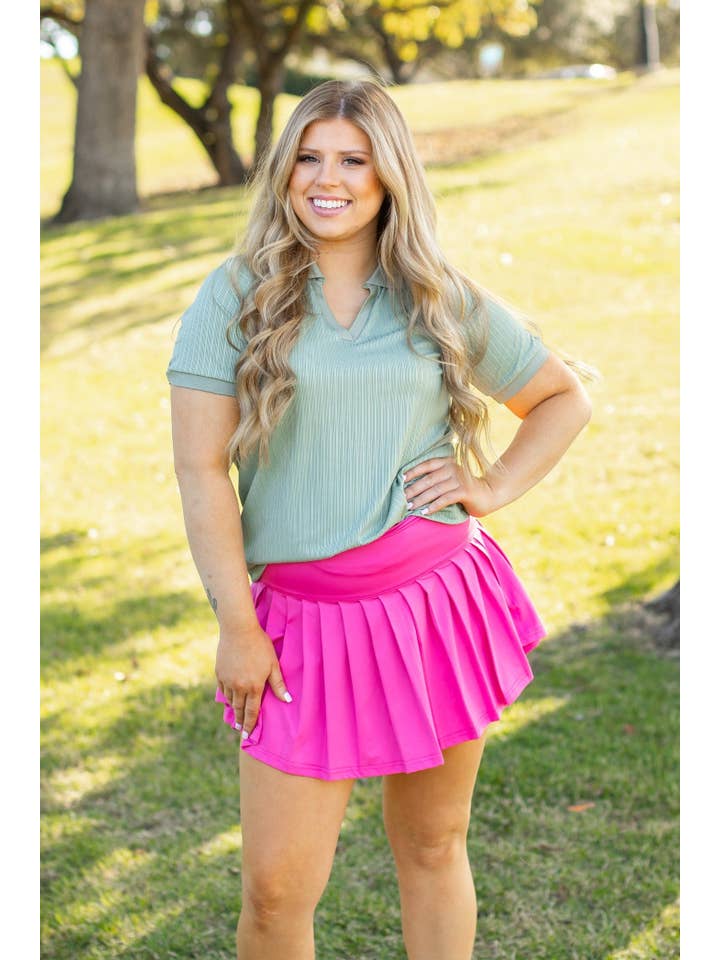 Rib Knit Polo Top, Sage Green for wholesale on Faire9