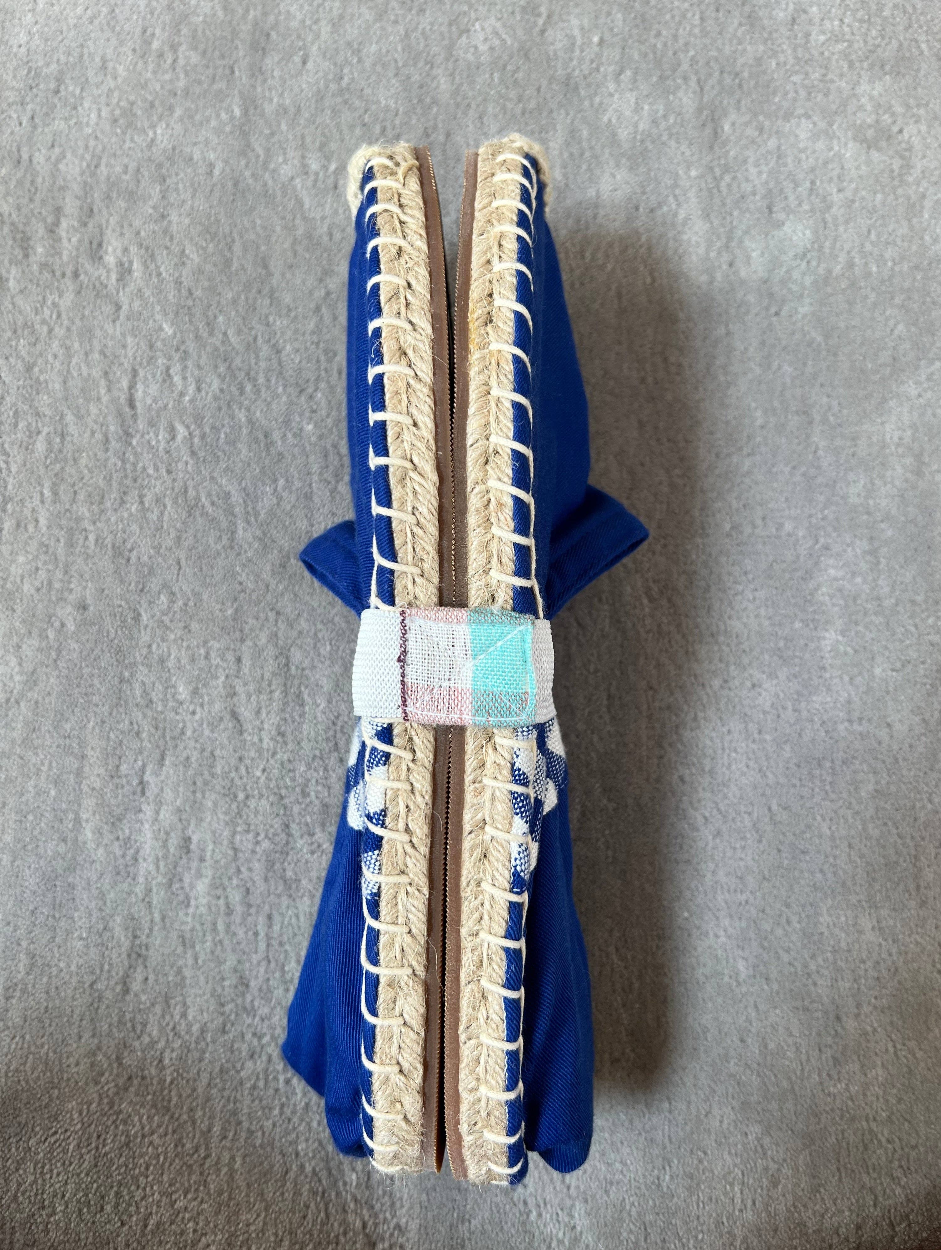 Krama Heritage - Wholesale Flats - Women's - The Krama Blue espadrilles in their large natural palm leaf case5