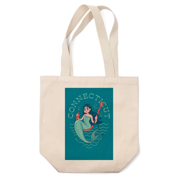 BORSE TOTE ORGANICHE Connecticut, Mascotte Vintage, Sirena per la vendita all'ingrosso da parte di Lantern Press