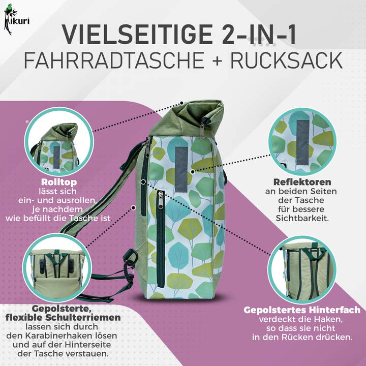 Ikuri - Vente Accessoires de vélo - Sac vélo 2 en 1 avec fonction sac à dos - Bosque4