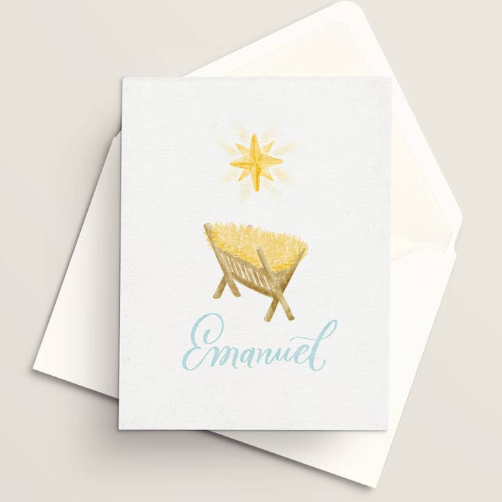 Vivi Furlong - Wholesale Christmas Card - Manger and star in watercolor Christmas greeting card | Christian greeting card | Hand-made greeting card | Holiday greeting card | Christmas cards | Christmas 2025 | Faith-based 2