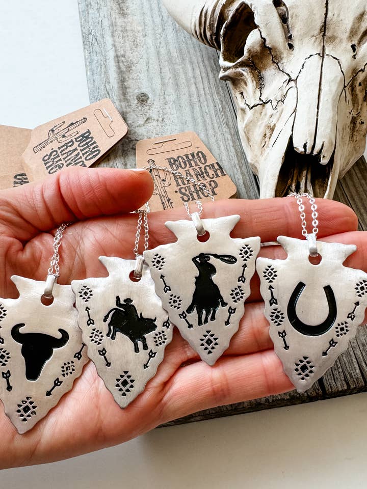 Western Arrowhead Necklace - Cowboy Rodeo Steer Horseshoe for wholesale by Boho Ranch Shop