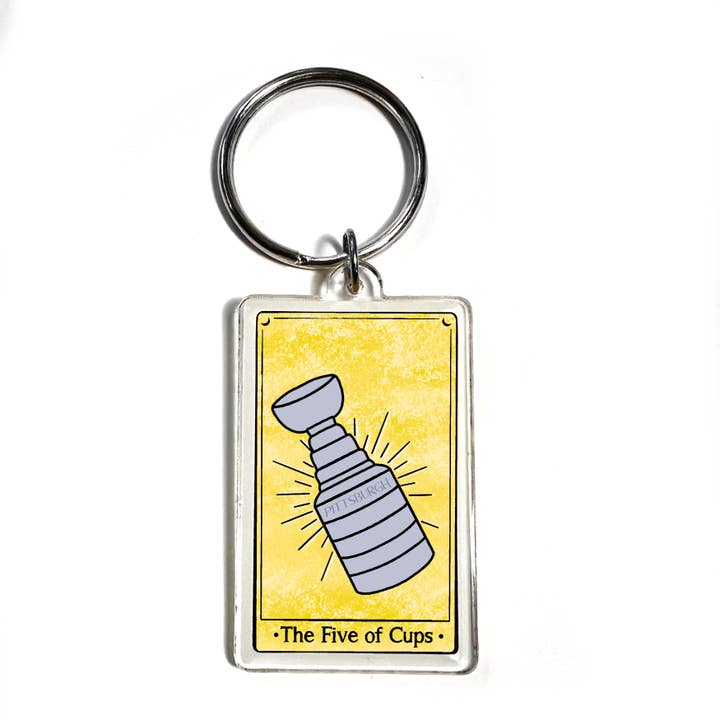 Five of cups Pittsburgh Acrylic Keychain for wholesale by Songbird Artistry