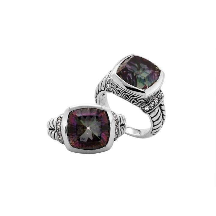AR-6162-MT Sterling Silver Mystic Topaz Quartz And Cubic Zirconia Ring – Handcrafted in Bali, Indonesia for wholesale by Bali Designs
