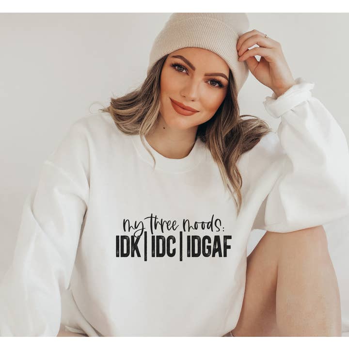 Trendznmore - Wholesale Graphic Sweatshirt - Women's - My Three Moods Funny Crewneck Graphic Sweatshirt