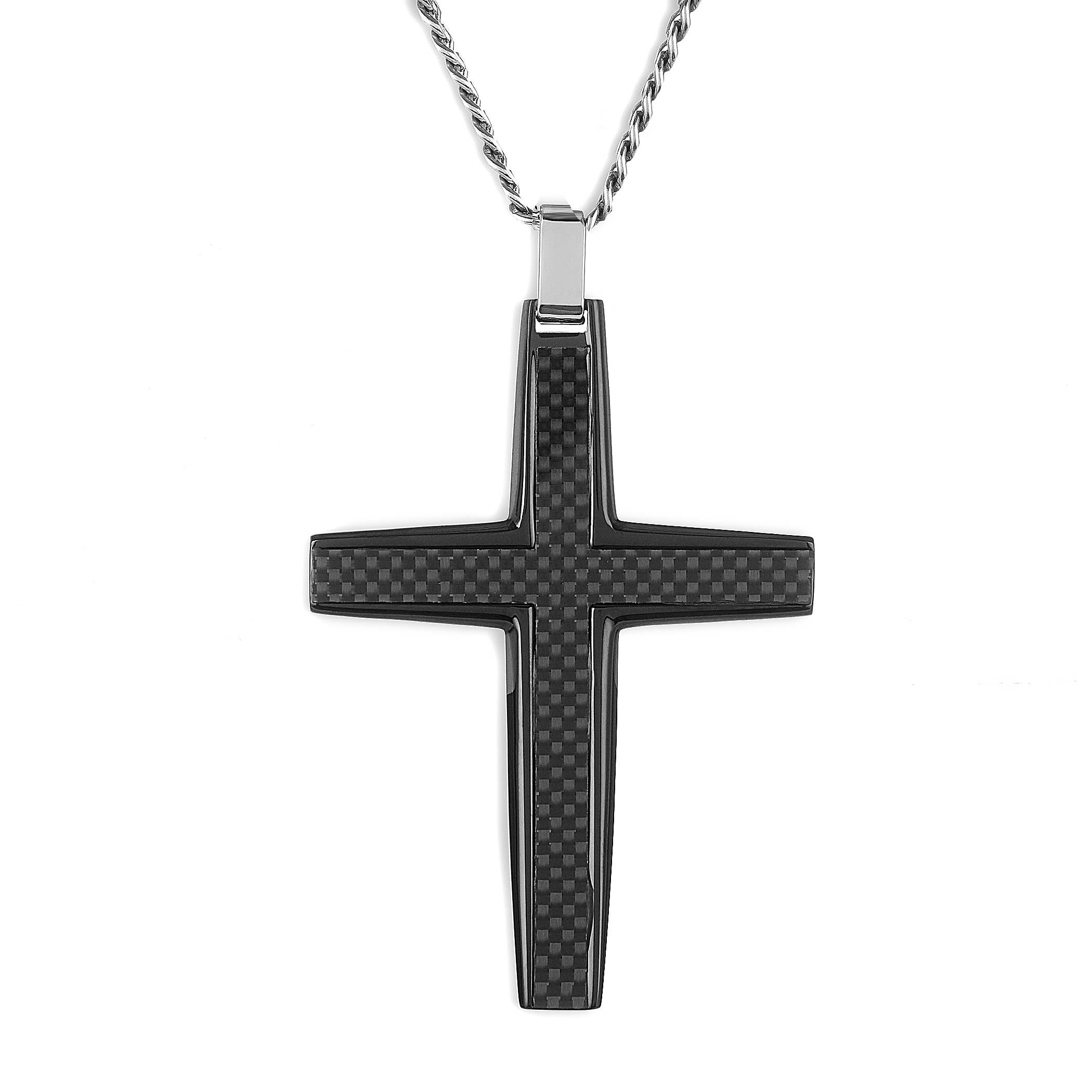 West Coast Jewelry - Wholesale Pendant/Charm Necklace - Men's Large Stainless Steel Carbon Fiber Cross Pendant1