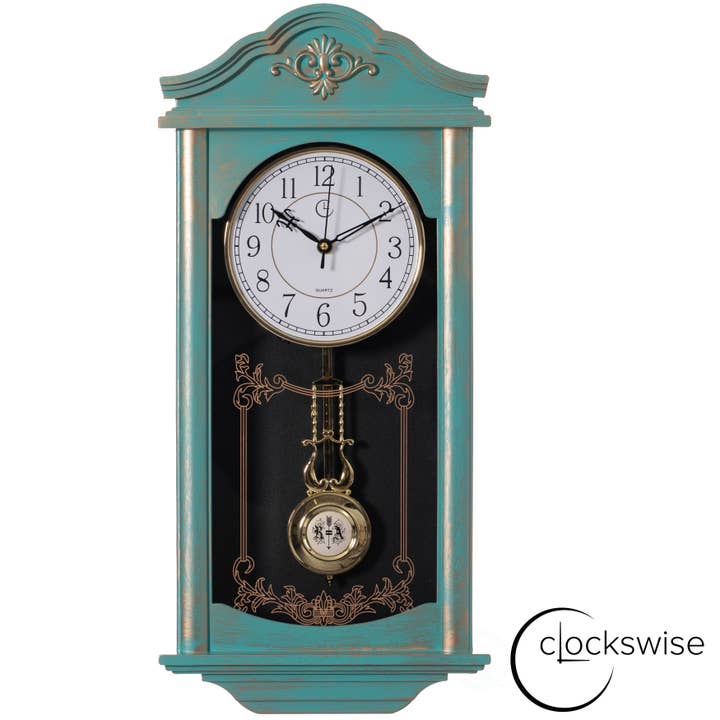 Quickway Imports - Wholesale Wall Clock - Vintage Grandfather Wood Looking Plastic Pendulum Wall Clock20