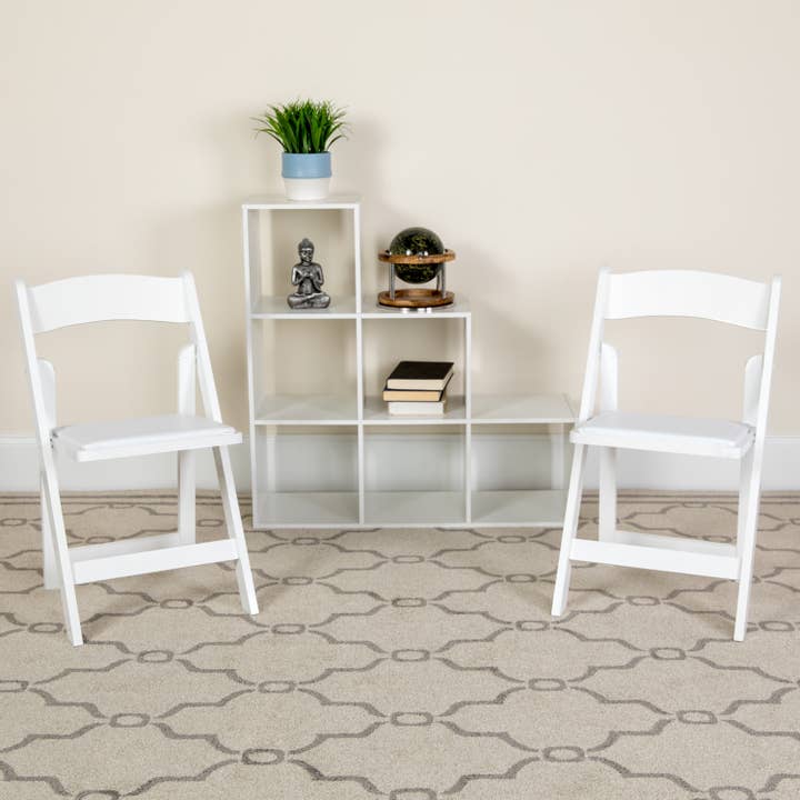 2PK White Wood Folding Chair w/ Vinyl Padded Seat for wholesale on Faire