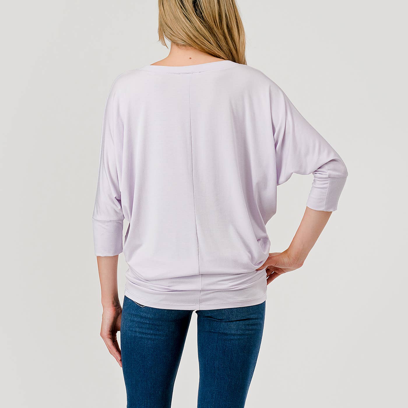 Heimious - Wholesale Knit Top - Women's - 3/4 Dolman Sleeve V-neck Modal Jersey Top, 257381
