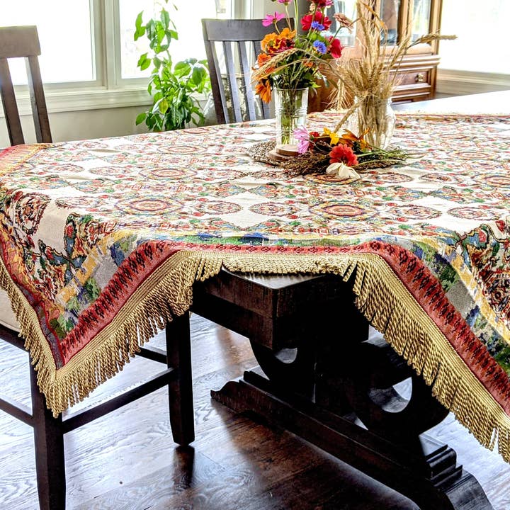 Tache Home Fashion - Wholesale Tablecloth - Tache Elegant Ivory Colorful Ornate Paisley Woven Tapestry Tablecloth (18193)2